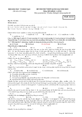 Đề thi thử THPT quốc gia năm 2015 môn Hóa học  Lần 8 thời gian làm bài 90 phút, không kể thời gian phát đề
